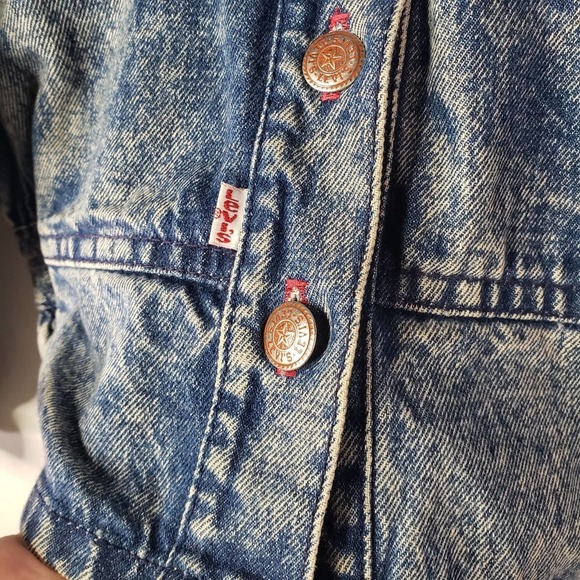 Vintage Levi's Kids Denim Jacket L Acid Wash Tapered Peplum Elastic Waist - Picture 5 of 13